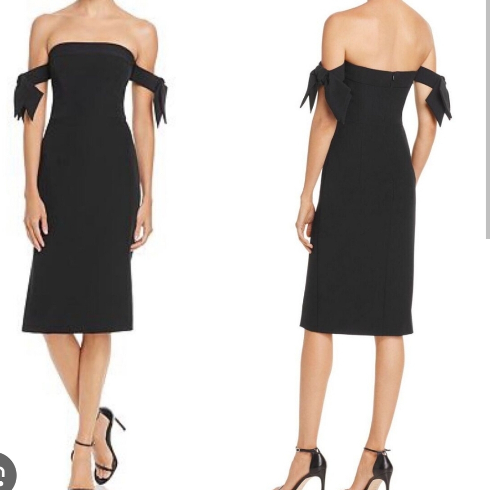 Milly Black cocktail dress with Off Shoulder Bow Sleeves